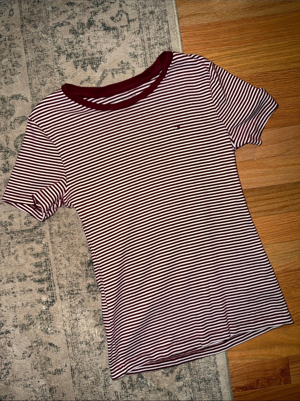 Tommy Hilfiger Burgundy White Micro Striped Favorite Tee Medium